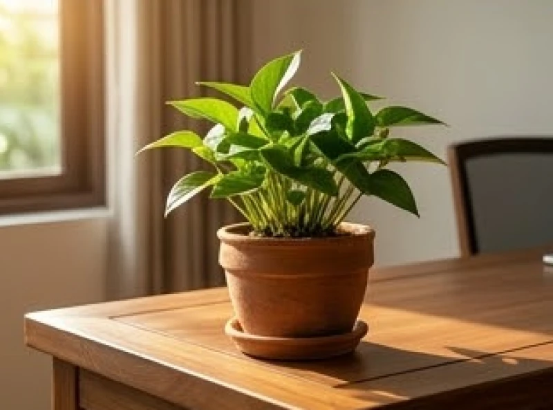Chậu cây phong thủy bằng đất nung đặt trên bàn làm việc cho người mệnh Thổ