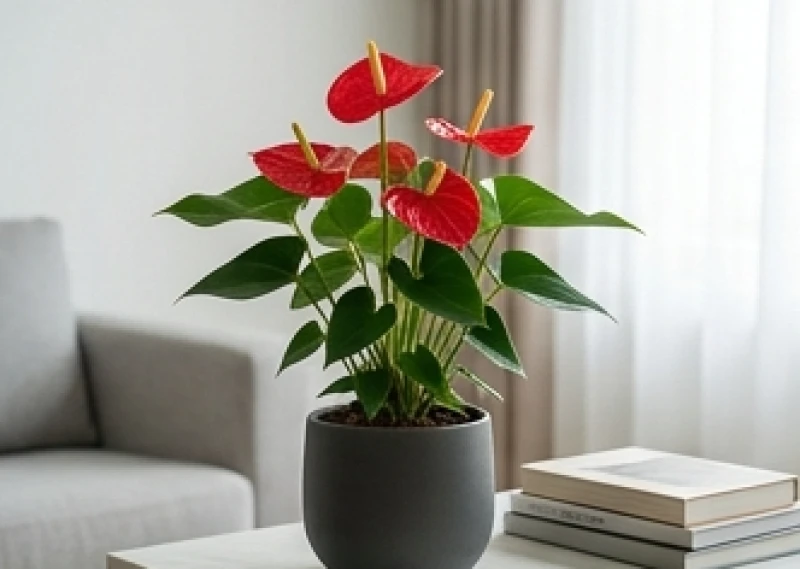 Chậu hoa hồng môn rực rỡ sắc đỏ mang đến nguồn năng lượng nhiệt huyết cho không gian sống hiện đại