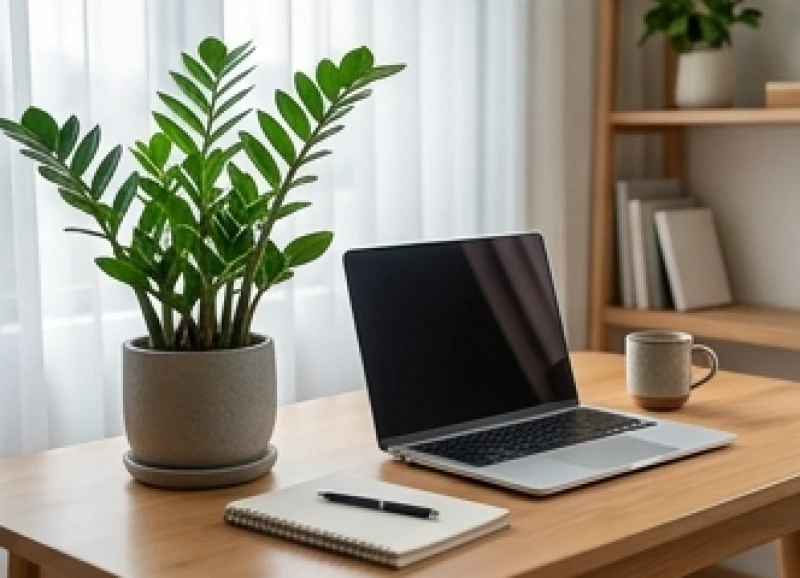 Tuổi Sửu hợp hướng nào: Bảng tra cứu và cách hóa giải phạm kỵ 10 Chậu cây Kim Tiền nhỏ xanh tốt đặt gọn gàng trên bàn làm việc bên cạnh máy tính xách tay