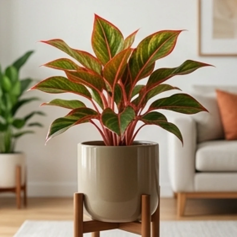 Chậu cây Phú Quý với những chiếc lá điểm sắc đỏ rực rỡ mang đến nguồn năng lượng vượng khí