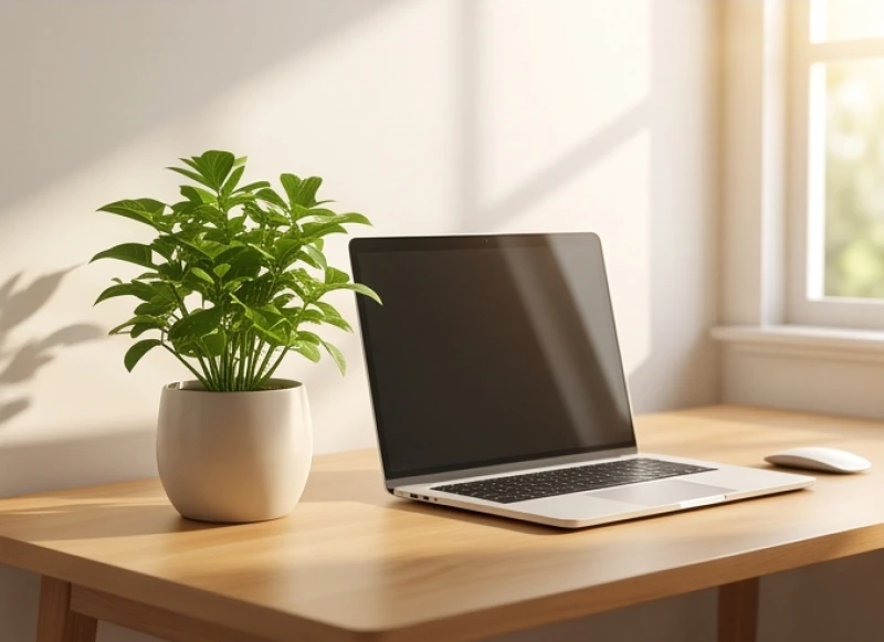 Chậu cây xanh nhỏ tươi tốt đặt ở góc trái bàn làm việc giúp tạo chuỗi tương sinh liên tục cho mệnh Lư Trung Hỏa