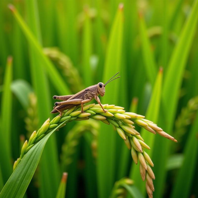 Châu chấu đậu trên cây lúa