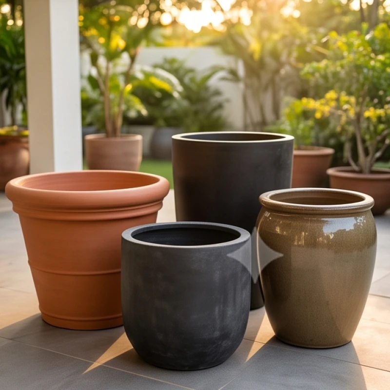 Cây trồng ngoài sân hợp tuổi Thân: Độ chịu nắng và vị trí 8 Tập hợp các mẫu chậu gốm sứ và xi măng đa dạng màu sắc dùng cho thiết kế tiểu cảnh