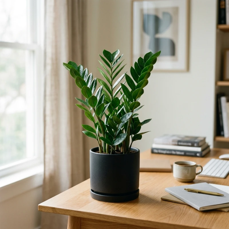 Cây để bàn hợp tuổi Sửu: Đối chiếu ngũ hành và hướng đặt 5 Cây kim tiền mini với những thân nhánh vươn thẳng đứng vươn lên mạnh mẽ trong chậu sứ đen
