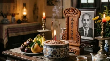 Hình ảnh minh họa giải mã cháy bát hương là điềm gì và cách dập lửa an toàn trên bàn thờ gia tiên