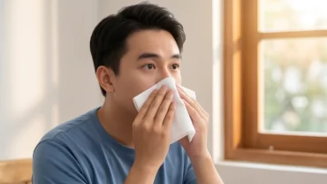 Nam thanh niên băn khoăn chảy máu cam là điềm gì khi đang thấm nhẹ vết máu bằng khăn tay sạch