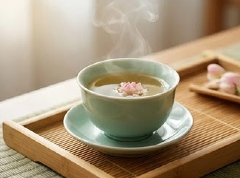 Chén trà hoa sen nóng hổi tỏa khói nghi ngút giúp an thần và dưỡng sinh