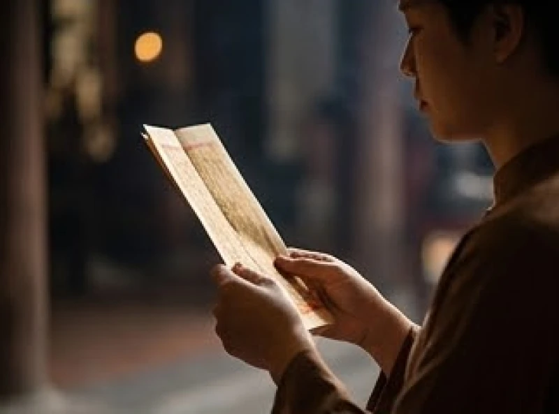 Một bản văn khấn viết tay được cầm cẩn thận trong lúc chắp tay dâng lễ vật
