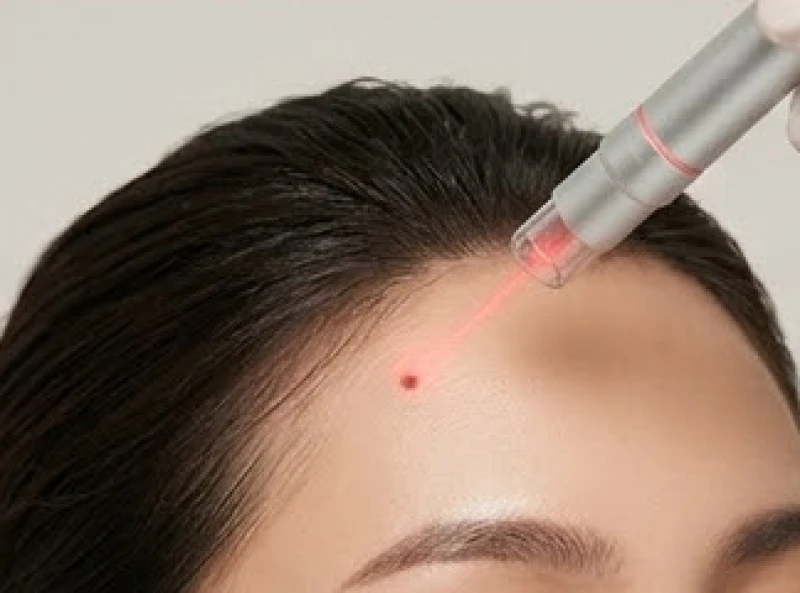 Thao tác chiếu tia laser CO2 chuyên dụng tẩy xóa nốt ruồi trên da đầu
