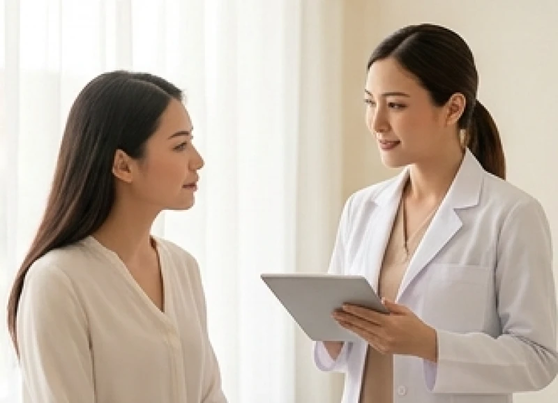 Khách hàng lắng nghe bác sĩ tư vấn chi phí tẩy nốt ruồi ở cằm nữ bằng công nghệ laser hiện đại