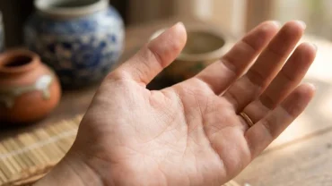 Cận cảnh lòng bàn tay phụ nữ dưới ánh sáng tự nhiên để xác định đường chỉ tay 2 đời chồng trên gò Thủy Tinh