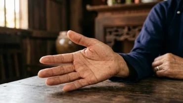Lòng bàn tay hiển thị rõ nét tướng chỉ tay 3 đường dính nhau ở phần rìa giữa ngón cái và ngón trỏ