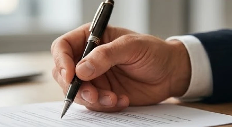 Người đàn ông có chỉ tay chữ M tay phải nam đang cầm bút ký tài liệu thể hiện sự quyết đoán và năng lực tài chính