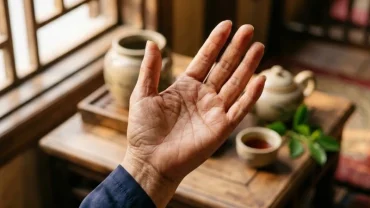 Cận cảnh lòng bàn tay có đường chỉ tay chữ x rõ nét tượng trưng cho trực giác nhạy bén và tố chất lãnh đạo bẩm sinh