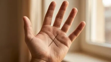 Lòng bàn tay mở rộng với đường chỉ tay chữ X giao cắt rõ nét giữa đường Tâm Đạo và Trí Đạo