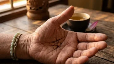 Bàn tay xòe rộng với đường chỉ tay đuôi cá rõ nét dưới ánh sáng tự nhiên mang ý nghĩa tốt trong nhân tướng học