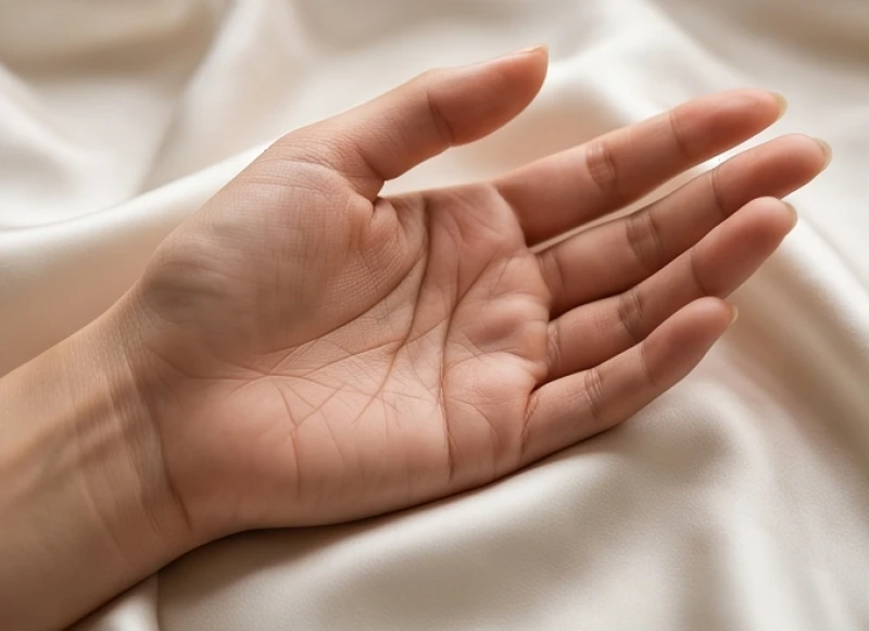 Bàn tay phụ nữ có đường tâm đạo đuôi cá biểu tượng cho hậu vận viên mãn sung túc
