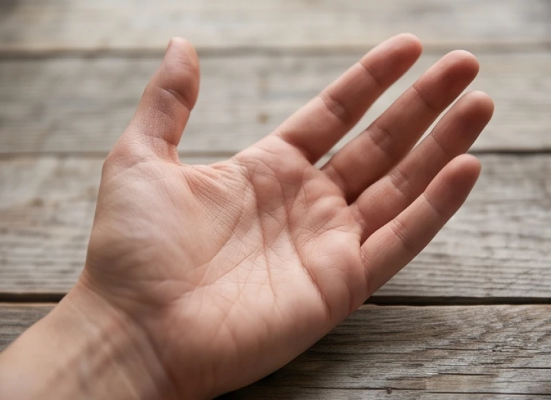 Lòng bàn tay hiển thị các đường vân phụ mờ nhạt và dấu hiệu chỉ tay hôn nhân tan vỡ
