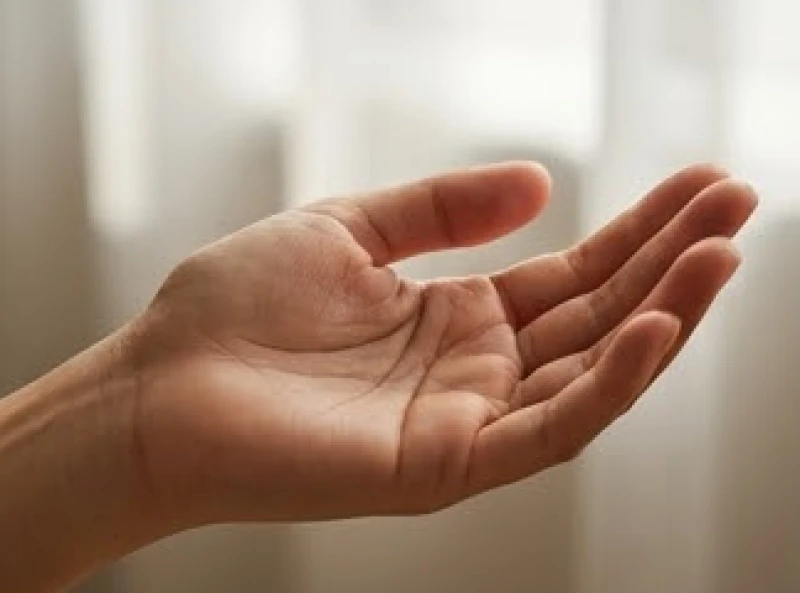 Bàn tay phải xòe mở cho thấy một khoảng hở nhỏ nơi đường số mệnh giao với đường trí đạo, dự báo sự thay đổi công việc