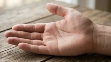 Bàn tay nổi bật với đường chỉ tay hình tam giác sắc nét giữa lòng bàn tay thể hiện điềm báo tài lộc