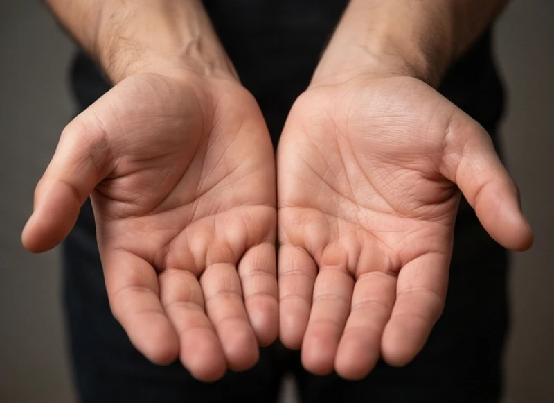 Nam giới giơ hai bàn tay để đối chiếu các đường vân chỉ tay trái và phải