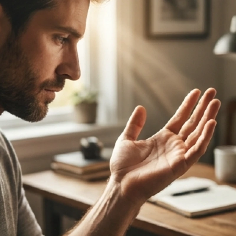 Nam giới đang quan sát sự thay đổi của đường chỉ tay hôn nhân trên bàn tay phải
