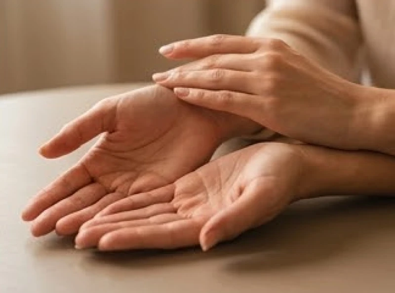 Đôi bàn tay thanh thoát của nữ giới đặt trên mặt bàn lộ rõ các đường chỉ tay