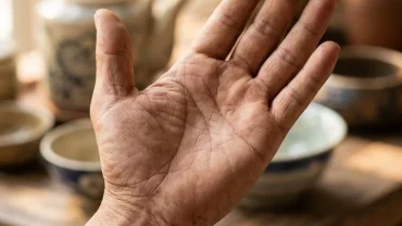 Bàn tay có đường chỉ tay tam xiên rõ nét hằn sâu thể hiện tướng số phú quý và năng lực tư duy nhạy bén