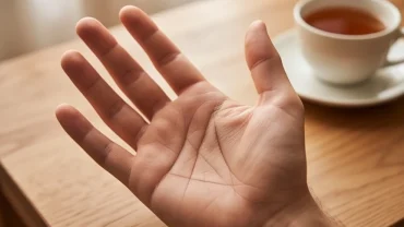 Đường chỉ tay tạo hình vuông hiện lên sắc nét trên lòng bàn tay mở rộng dưới ánh sáng tự nhiên