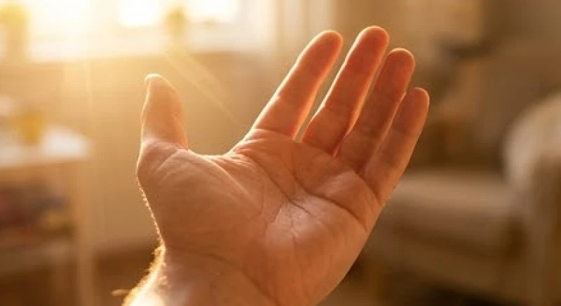Xòe bàn tay dưới ánh sáng tự nhiên để kiểm tra sự mờ đi của vết đảo sau thời gian dài điều chỉnh lối sống