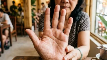 Bàn tay mở rộng dưới ánh sáng tự nhiên để xem chỉ tay xuất ngoại và chuẩn bị hồ sơ di trú