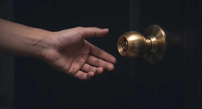 Mơ thấy mất chìa khóa: Giải mã điềm báo tốt xấu và con số may mắn 2 Bàn tay do dự chạm vào nắm đấm cửa nhà khi không tìm thấy chìa khóa mở cửa trong bóng tối