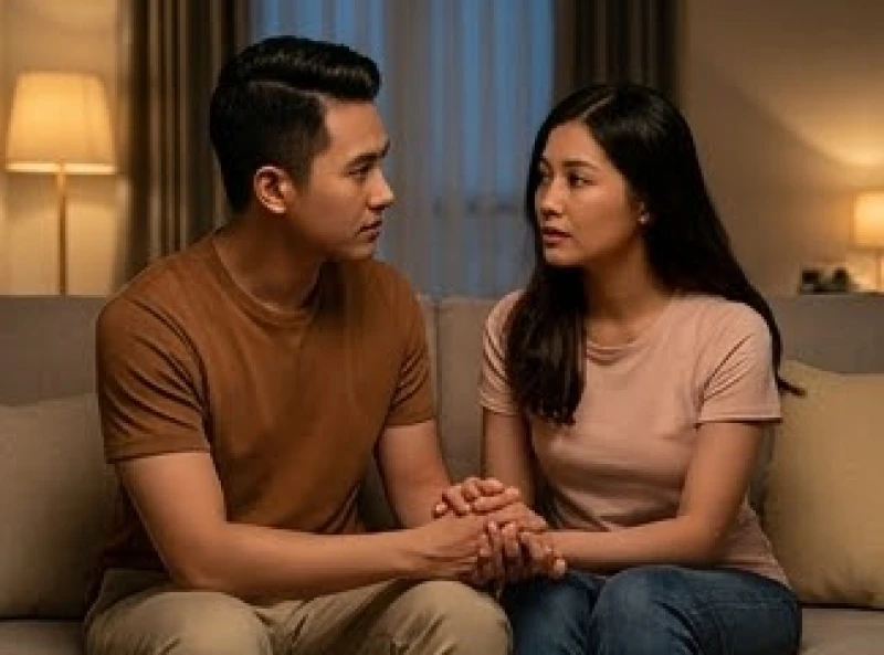 Mơ thấy người nhà chết: Điềm báo tâm linh & cách trấn an 4 Hai vợ chồng ngồi cạnh nhau cùng trò chuyện để tháo gỡ những khúc mắc ngầm trong đời sống