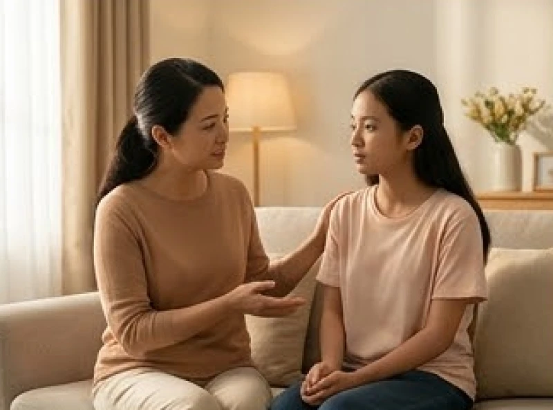 Người mẹ nhẹ nhàng trò chuyện và lắng nghe những tâm sự thầm kín của con gái đang tuổi dậy thì