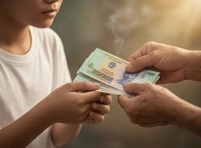 Cảnh nhận tiền thật từ tay người thân mang hàm ý vượng khí và tài lộc khi mơ thấy người thân cho tiền