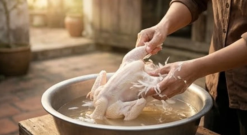 Nằm mơ thấy mổ gà điềm lành hay dữ? Giải mã bối cảnh & bộ số 3 Đôi bàn tay cẩn thận nhổ sạch từng chiếc lông gà măng nhỏ nhặt trong chậu nước ấm