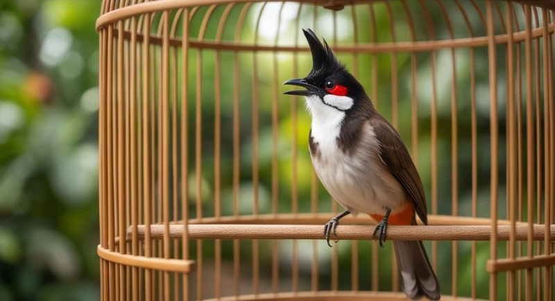 Mơ thấy nuôi chim trong lồng: Giải mã tâm lý & sổ mơ tài lộc 8 Chú chim chào mào sở hữu chiếc mào vươn cao kiêu hãnh và bộ lông óng mượt đậu hiên ngang giữa lồng tre