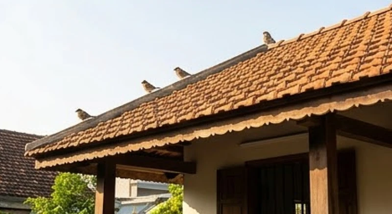 Đàn chim sẻ nhỏ bay lượn và đậu ngoài hiên nhà dưới ánh nắng chan hòa của buổi sớm