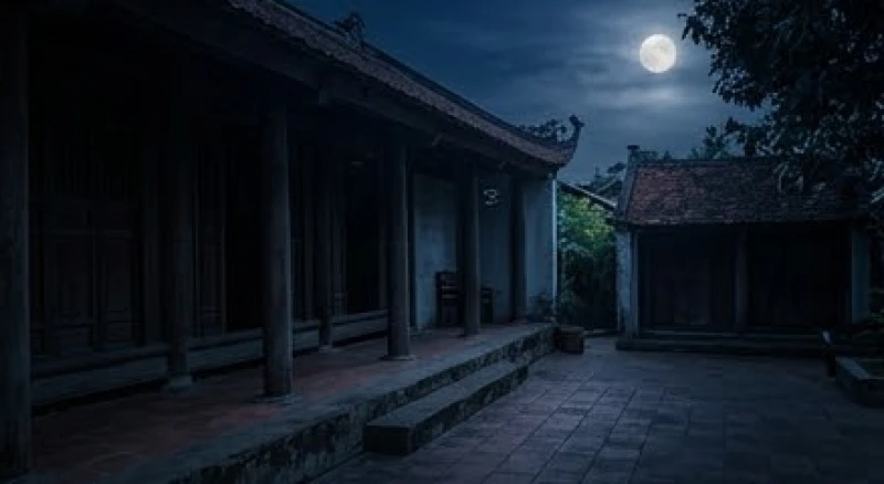 Chim kêu là điềm gì: Tra cứu theo loài, khung giờ và cách hóa giải 3 Không gian hiên nhà tĩnh mịch về đêm dưới ánh trăng mờ ảo tạo cảm giác hồi hộp
