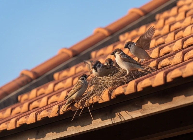 Đàn chim sẻ làm tổ và hót ríu rít dưới mái ngói nhà truyền thống vào sáng sớm là biểu hiện vượng khí