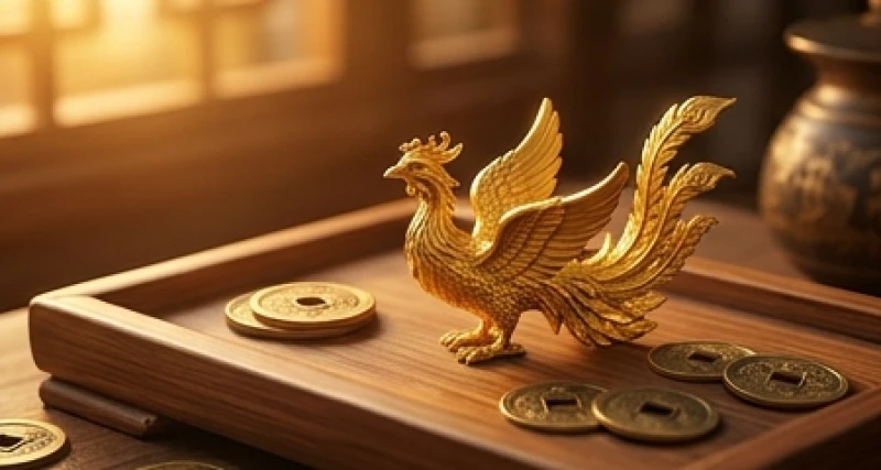 Vật phẩm phong thủy chim phượng hoàng bằng vàng ròng minh họa ý nghĩa tài sản khi mơ thấy phượng hoàng