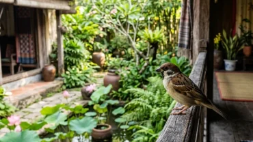 Góc nhìn cận cảnh một chú chim sẻ nhỏ và ao sen ở làng quê Việt Nam giúp giải mã hiện tượng chim sa cá nhảy là điềm gì