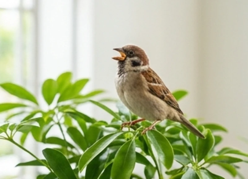 Chim sẻ bay vào nhà là điềm gì? Ý nghĩa phong thủy và cách xử lý 2 Chú chim sẻ hót líu lo đậu trên chậu cây cảnh giúp gia chủ nhận biết chim sẻ bay vào nhà là điềm gì