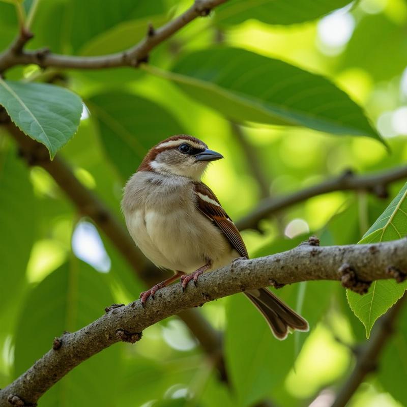 Chim sẻ đậu trên cành cây