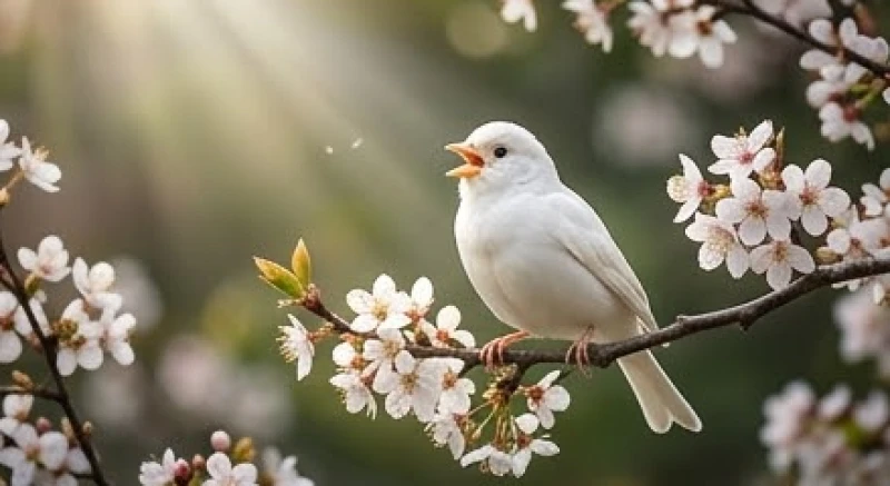 Mơ thấy chim sẻ: Giải mã điềm báo & bảng tra số may mắn 7 Một chú chim sẻ với bộ lông trắng muốt kỳ lạ đang hót lích chích trên cành cây, đại diện cho quý nhân phù trợ mang lại may mắn
