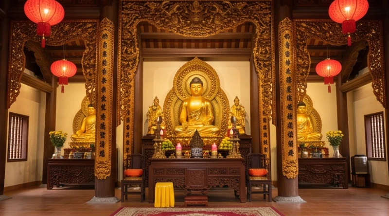 Văn khấn chuộc khoán cho con: Sắm lễ vật và quy trình bài bản 2 Không gian chính điện đền chùa linh thiêng, nơi cha mẹ tiến hành đọc văn khấn chuộc khoán xin nhận lại con