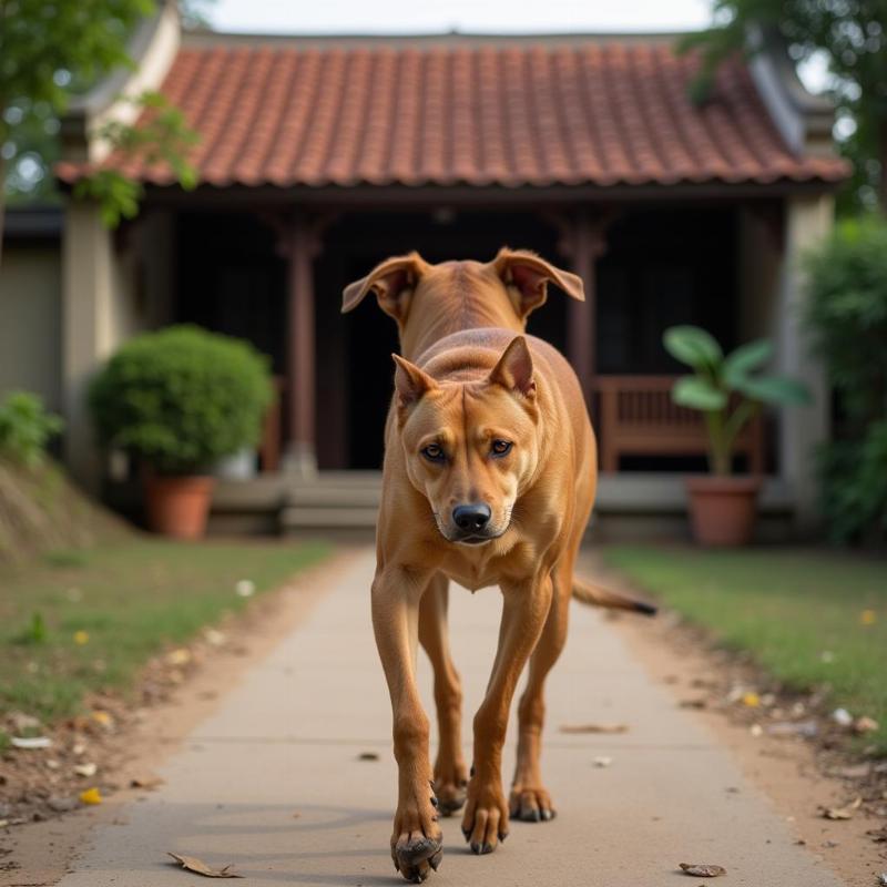 A sad dog leaving home