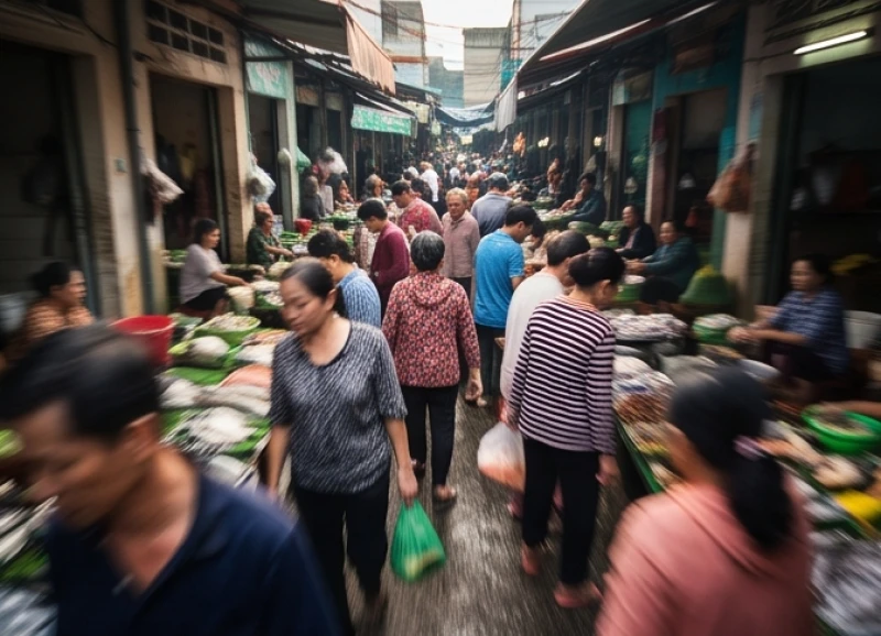 Mơ thấy chợ cá là điềm gì? Giải mã chi tiết và số may mắn 3 Đám đông chen lấn tại khu chợ thủy hải sản phản ánh sự xô bồ và cạnh tranh