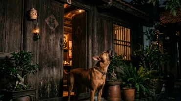 Hình ảnh chú chó đang ngước cổ lên trời hú giữa đêm khuya gợi thắc mắc chó hú là điềm gì