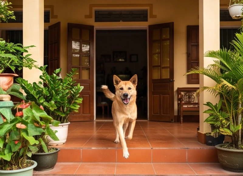 Bị chó sủa là điềm gì? Giải mã ý nghĩa và cách xử lý an toàn 6 Một chú chó lạ lon ton chạy vào hiên nhà và sủa vang mang theo luồng sinh khí mới mẻ